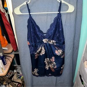 Navy Blue Floral Lace Cami Top